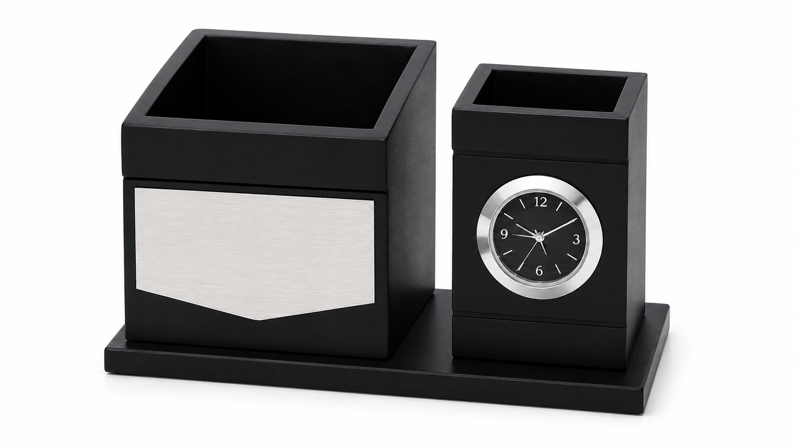 Black Table Top Desk Organizer with Clock