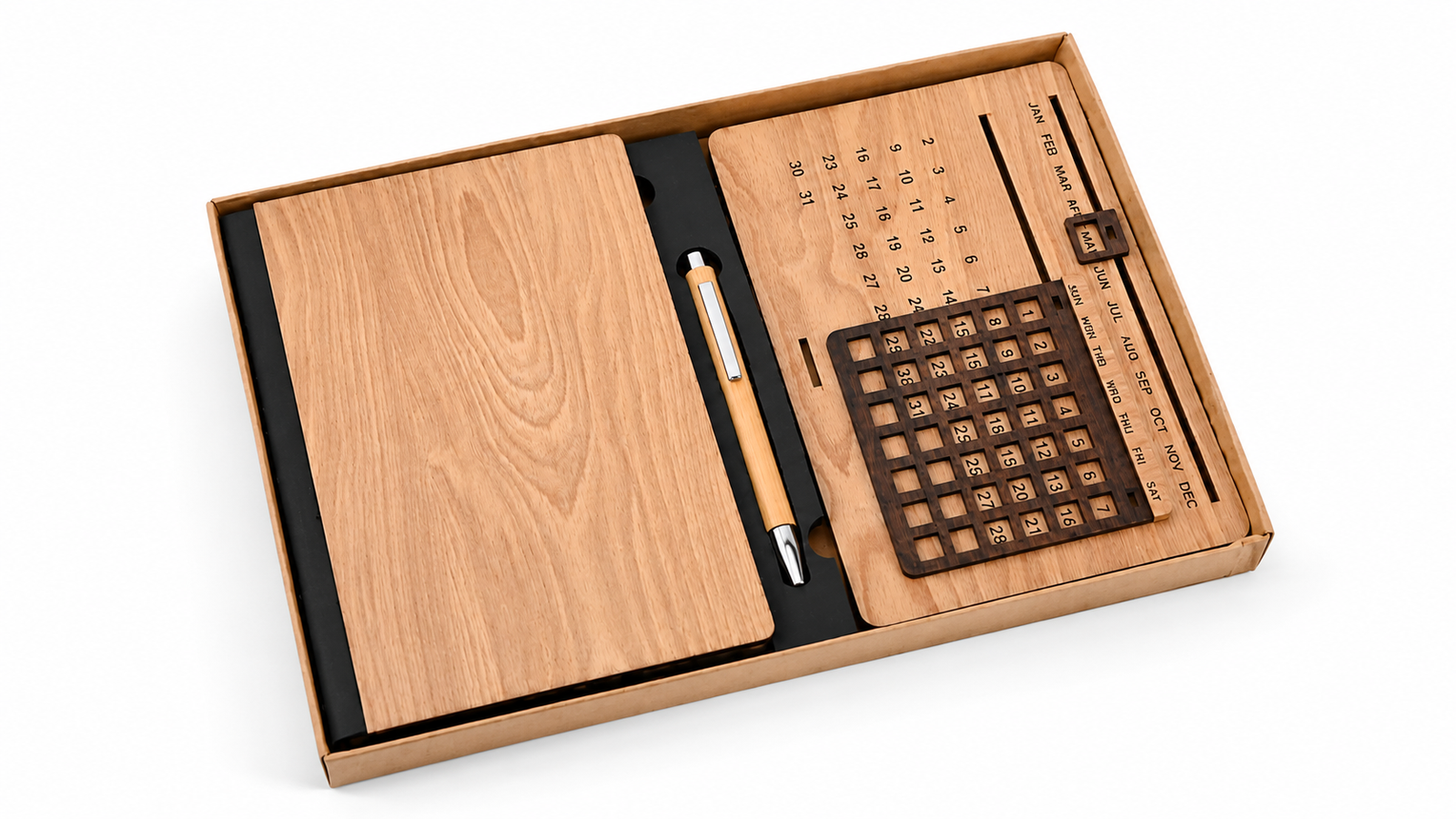 Wooden Perpetual Calendar & Notebook Gift Set