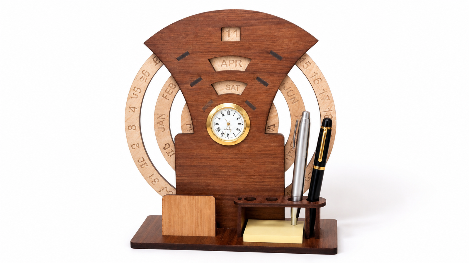 Wooden Perpetual Calendar Desk Organizer