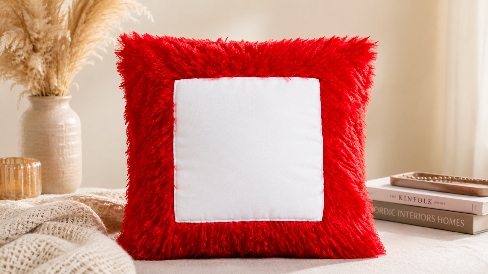 Personalized Red Fur Photo Cushion